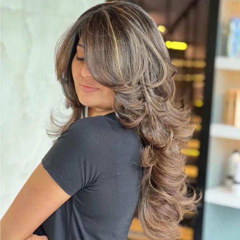 Long Wavy Layered Caramel Coffee Balayage