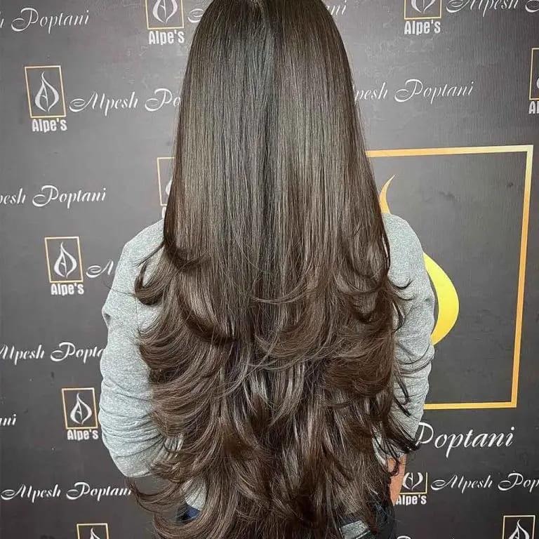Long Straight Dark Brown Hair With Choppy Layered Ends