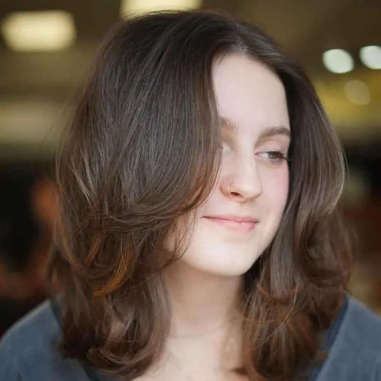 Face-Framing Layered Brown Wavy Wolf Cut