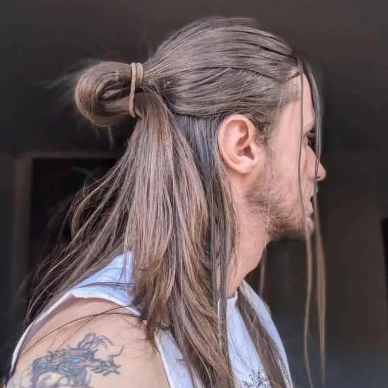 Half Man Bun on Long Light Brown Hair