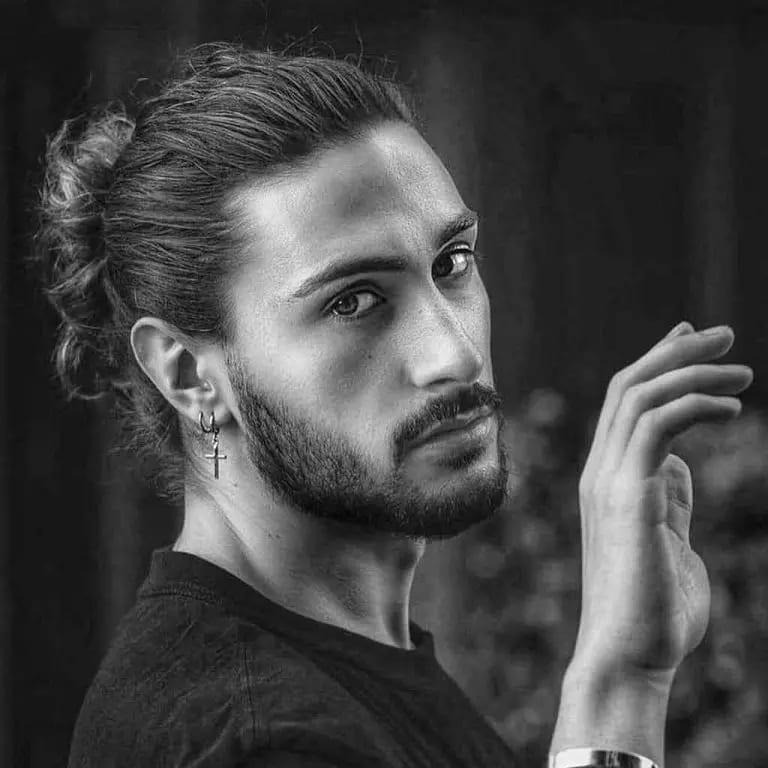 Long Messy Curly Man Bun