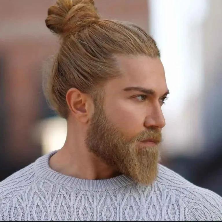 Tight Top-Knot Man Bun on Blonde Hair