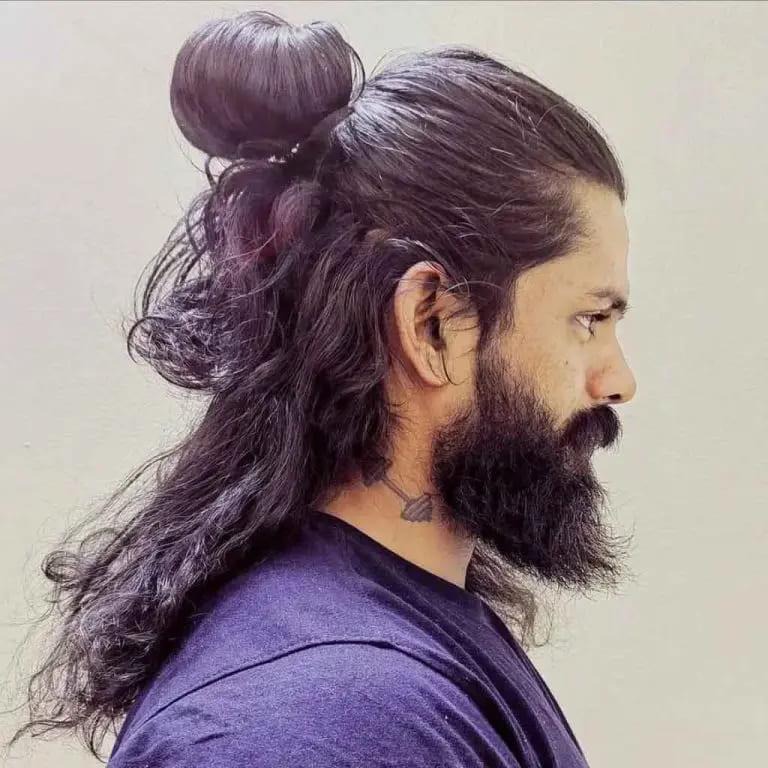 Long and Effortless Half Bun on Dark Hair
