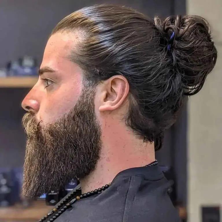 Slick Back Messy Hair Man Bun