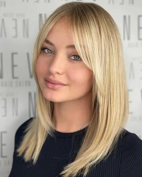 Sleek Long Hair for Round Faces