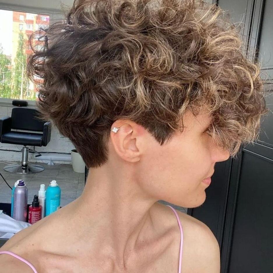 Pixie Cut on Curly Side-Swept Hair