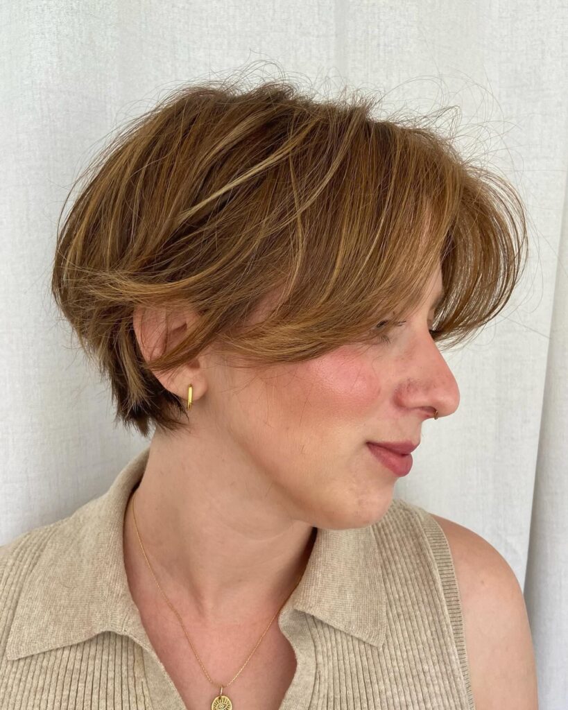 Blonde Balayage Pixie Razor Cut With Curtain Bangs