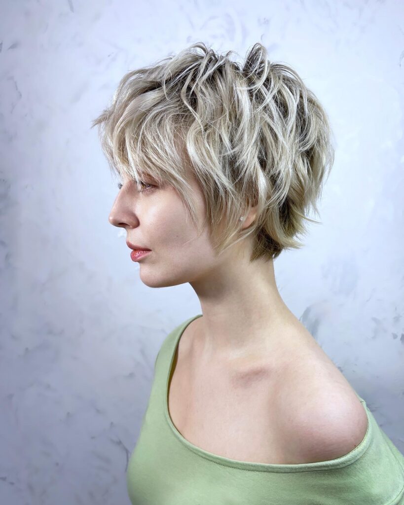 Wavy Pixie Ash Blonde Haircut
