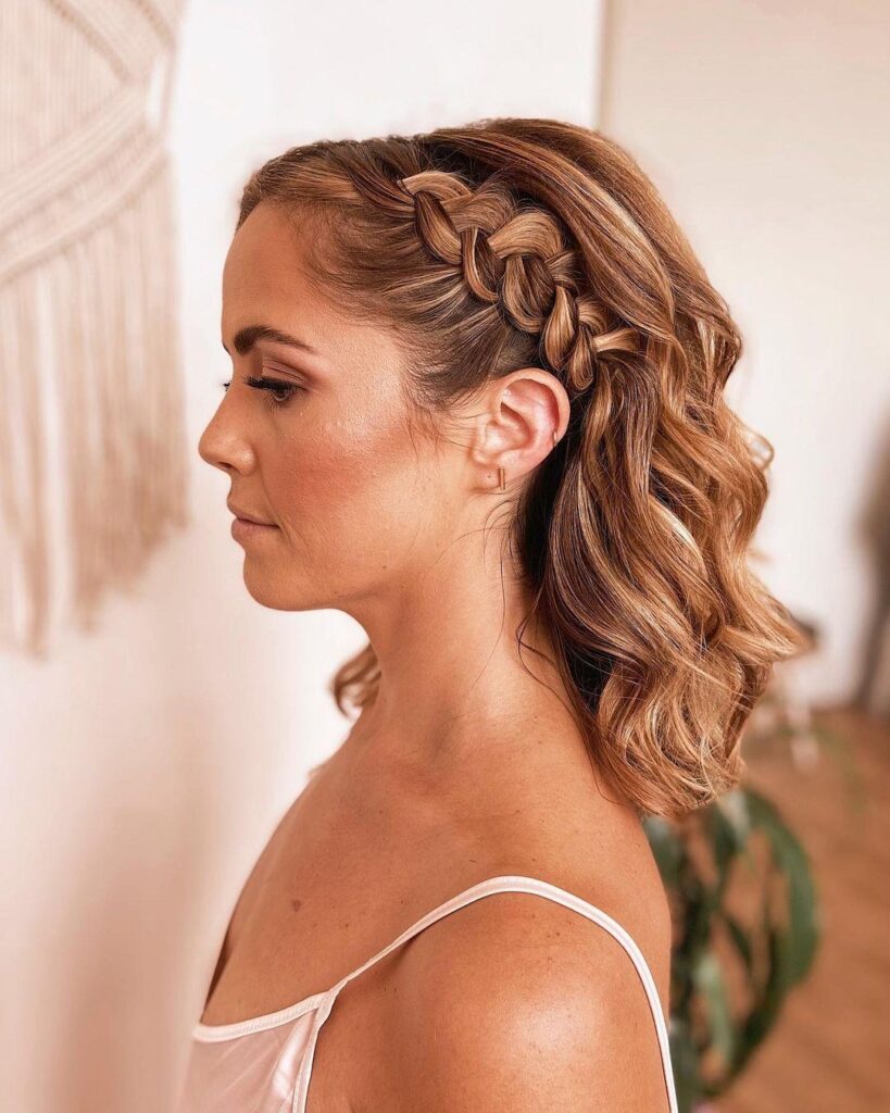 Medium Wavy Hair With Pull-Through Side Braid Tucked Behind the Ear
