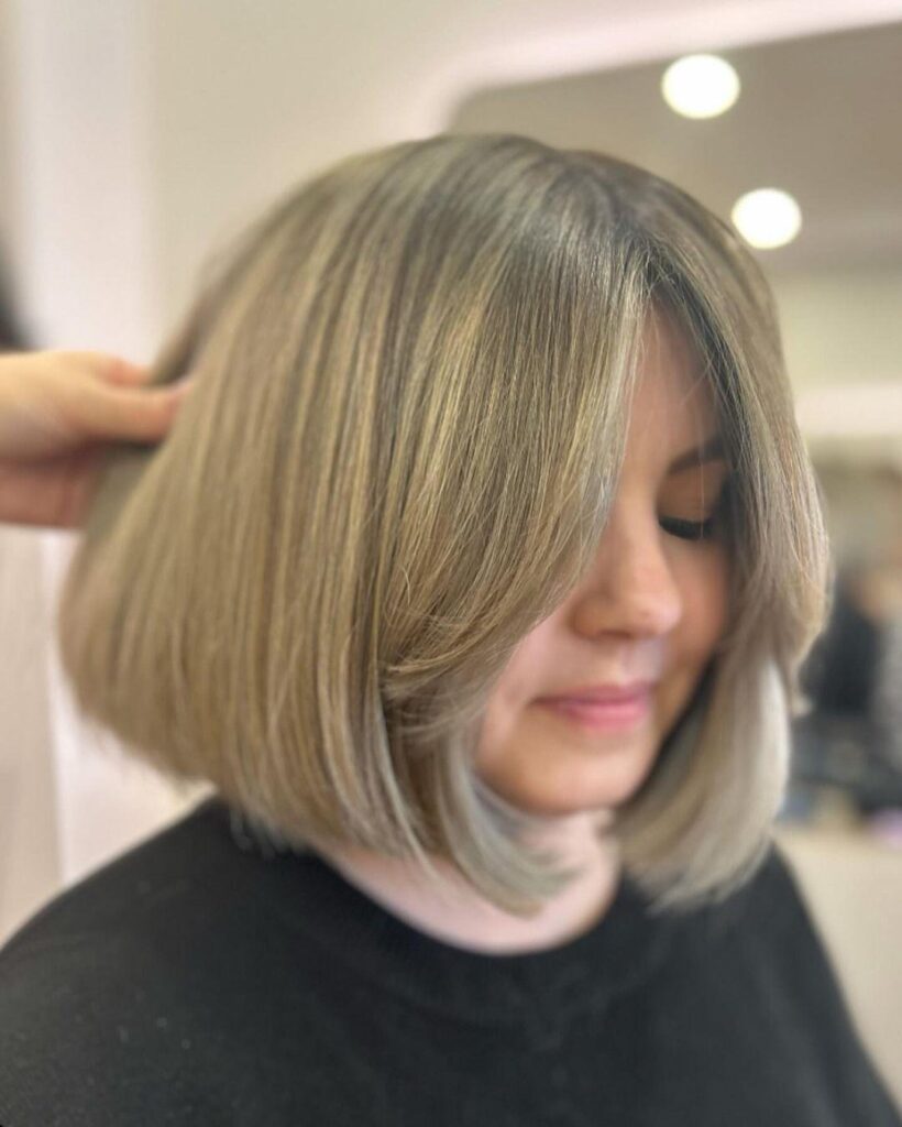 Ash Blonde Bob Hair with Long Curtain Bangs