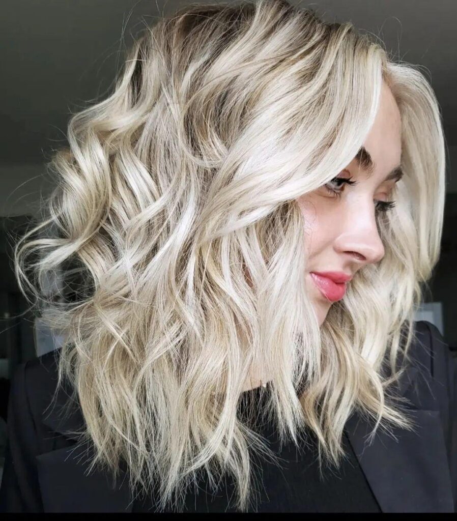 Blonde Curly Shattered Lob