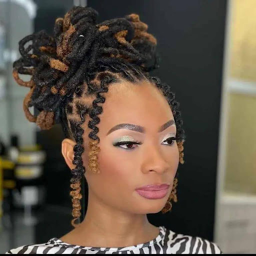 Messy Dyed Dreadlock Bun With Spiral Wavy Strands