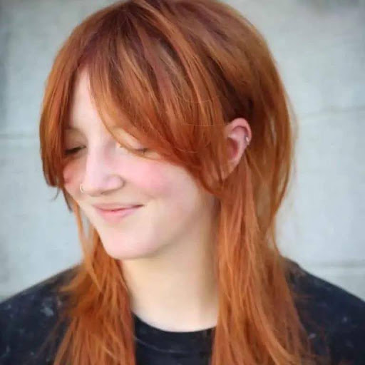 Light Ginger Jellyfish Wolf Cut With Bottleneck Bangs on Long Hair