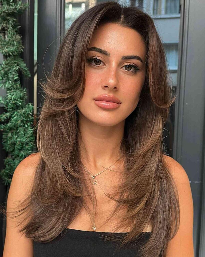 Mixed Brown Wolf Cut With Curtain Bangs