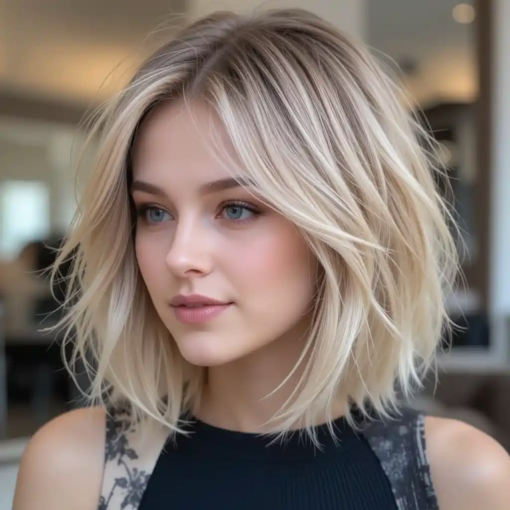  Center-Parted Blonde Bob with Soft Layers