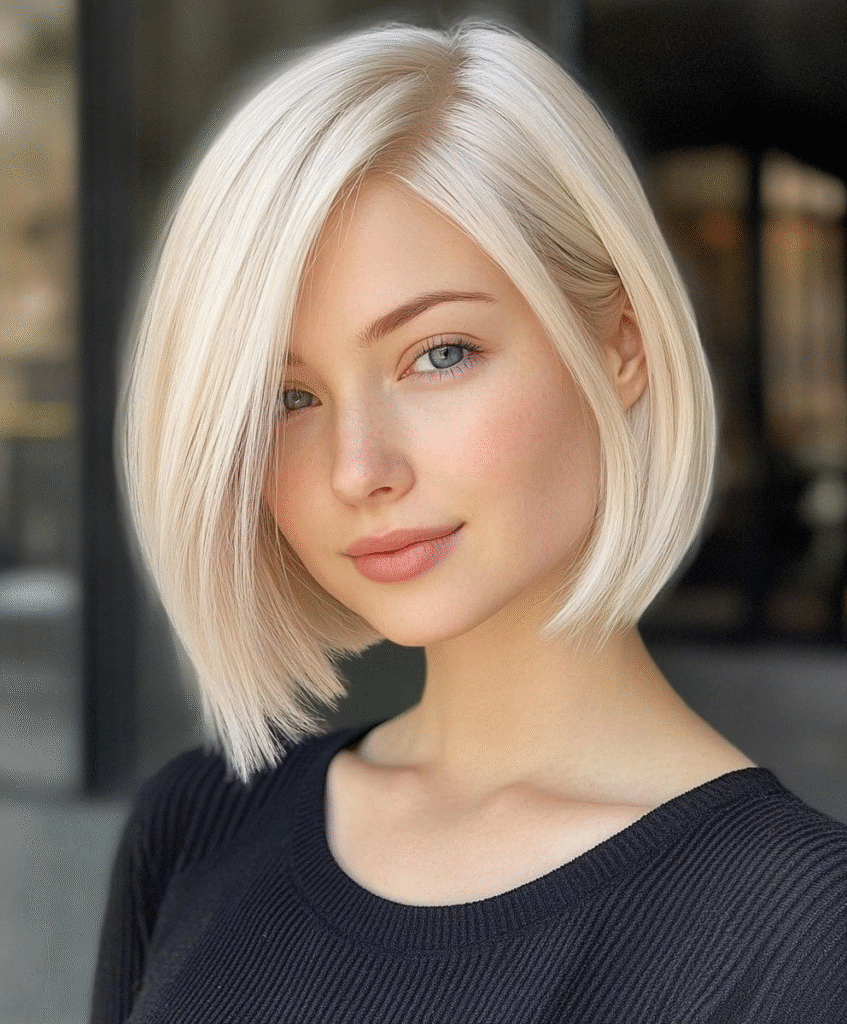 Sleek Platinum Blonde Bob with Side Part