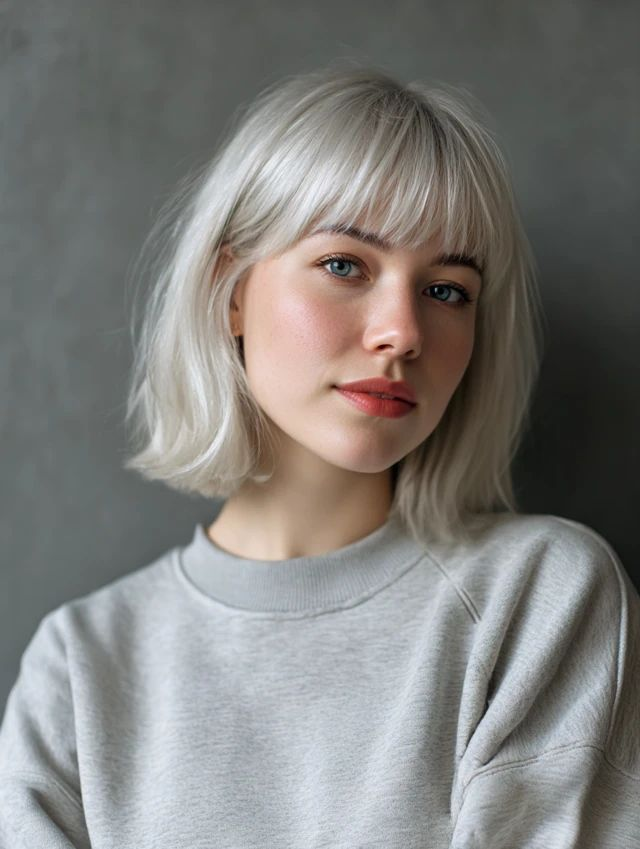 Icy Blonde Bob with Soft Bangs