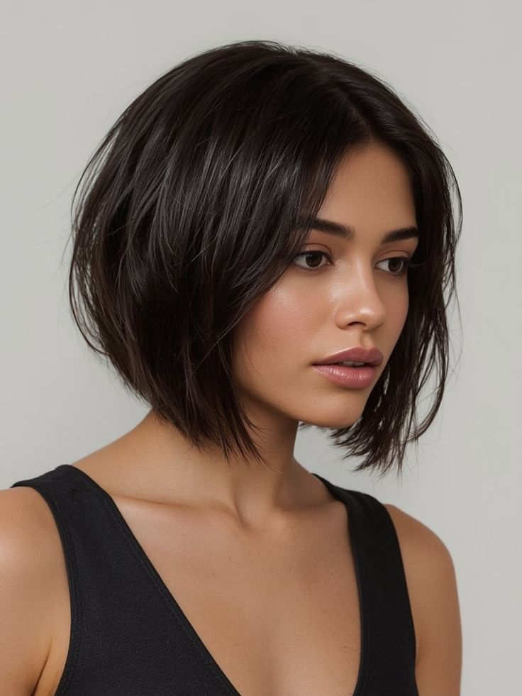 Dark Textured Bob with Slight Inversion