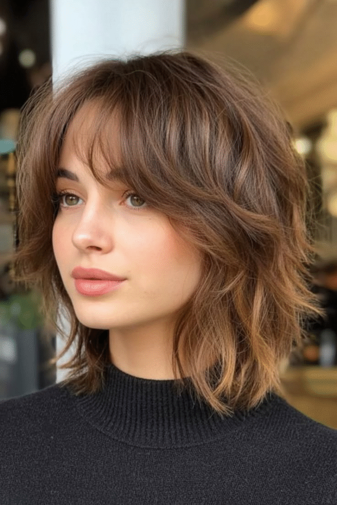 Tousled Layered Bob with Curtain Bangs