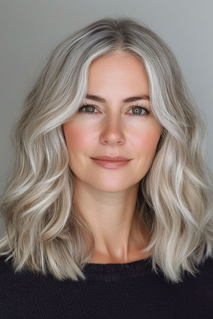 Loose Silver Waves with Tousled Texture