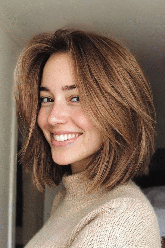 Soft Choppy Bob with Warm Brown Tones