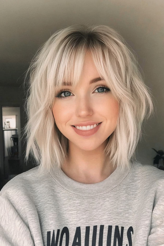 Choppy Blonde Bob with Wispy Bangs