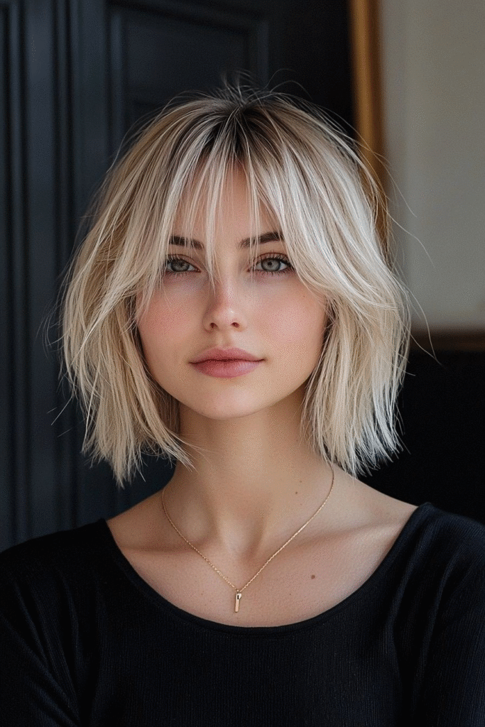 Shaggy Blonde Bob with Fringe