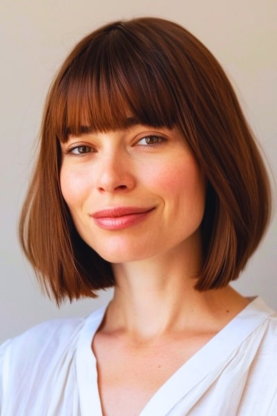  Sleek Straight Cut with Blunt Bangs