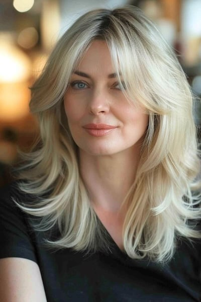  Layered Shoulder-Length Cut with Curtain Bangs