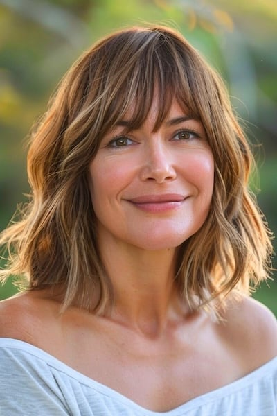 Textured Lob with Wispy Bangs