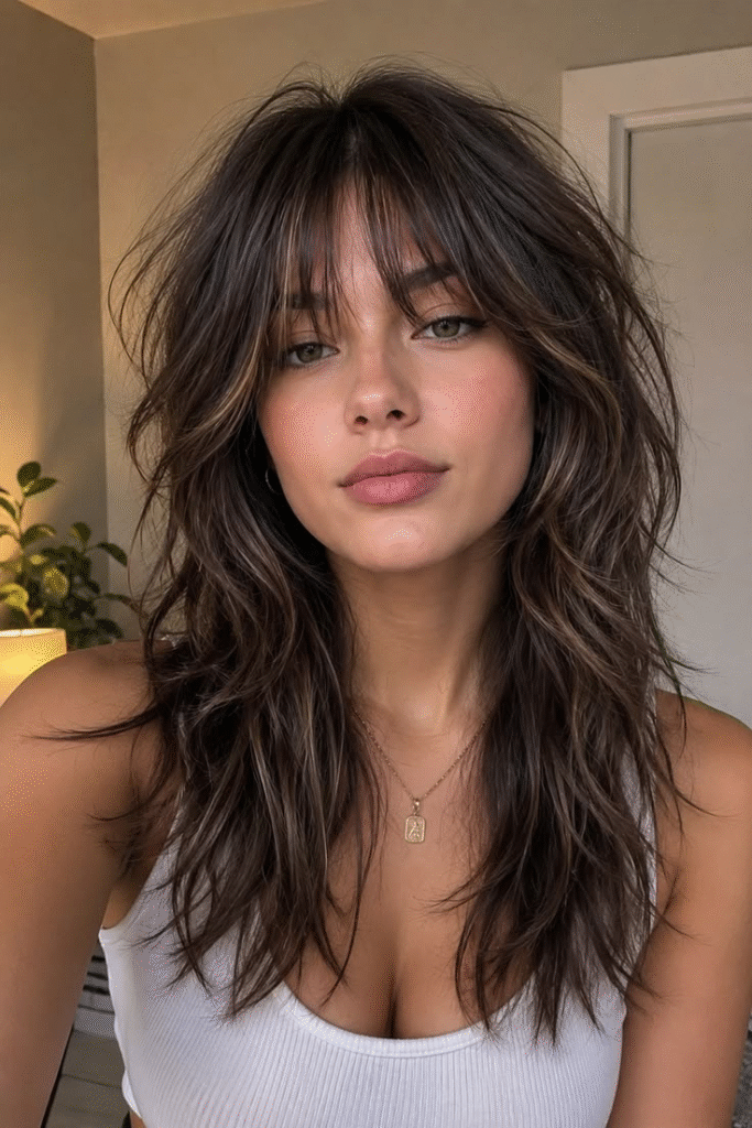Boho Layers with Long Bangs