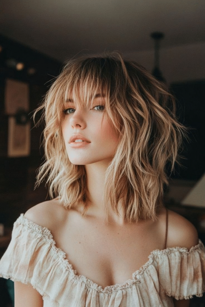 Messy Lob with Textured Bangs