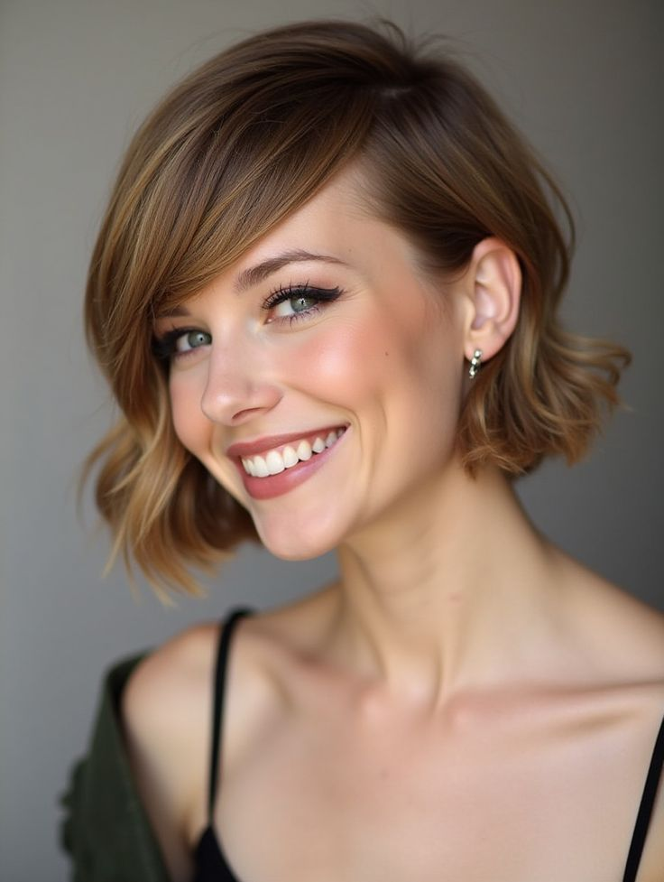 Side Swept Bangs with Short Bob