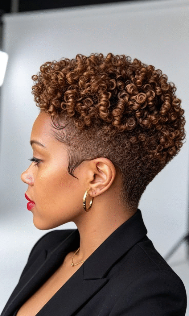 Curly Tapered Cut with Statement Earrings
