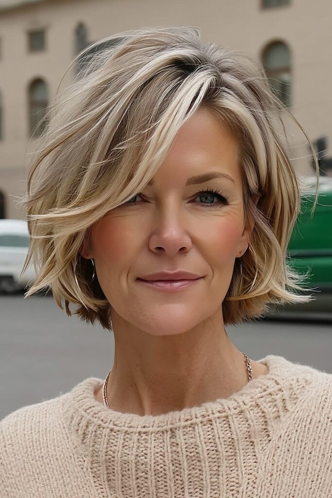 Soft Layered Bob with Champagne Blonde Highlights