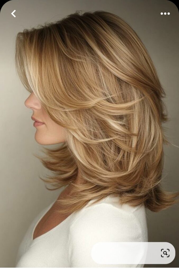 Shoulder-Length Layered Cut with Honey Blonde Tones