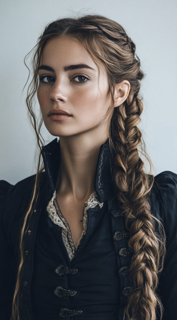 Hair Parted in the Middle with Long Loose Braid