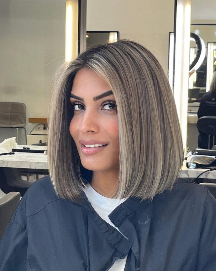 Blunt Cut Lob with Ash Blonde Balayage