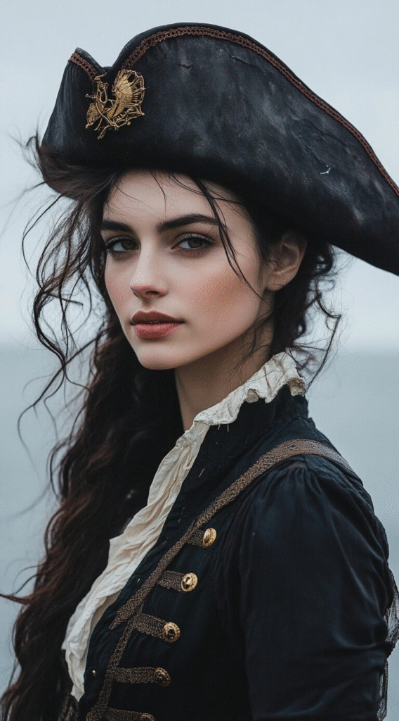 Long Wavy Hair to the Side with Pirate Hat