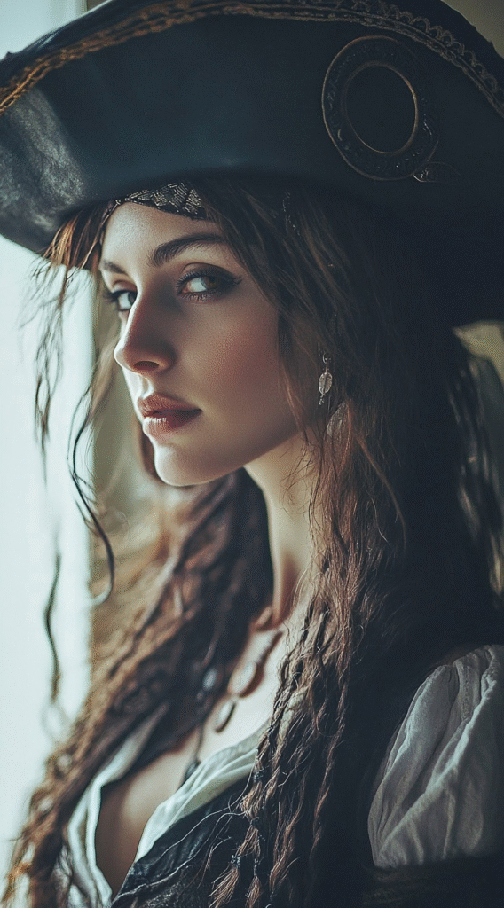 Bandana and Pirate Hat with Loose Waves Ending in Twists