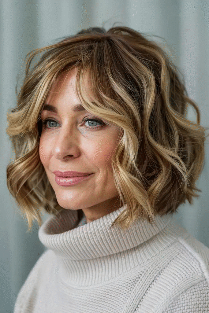 Wavy Bob with Honey Blonde Streaks