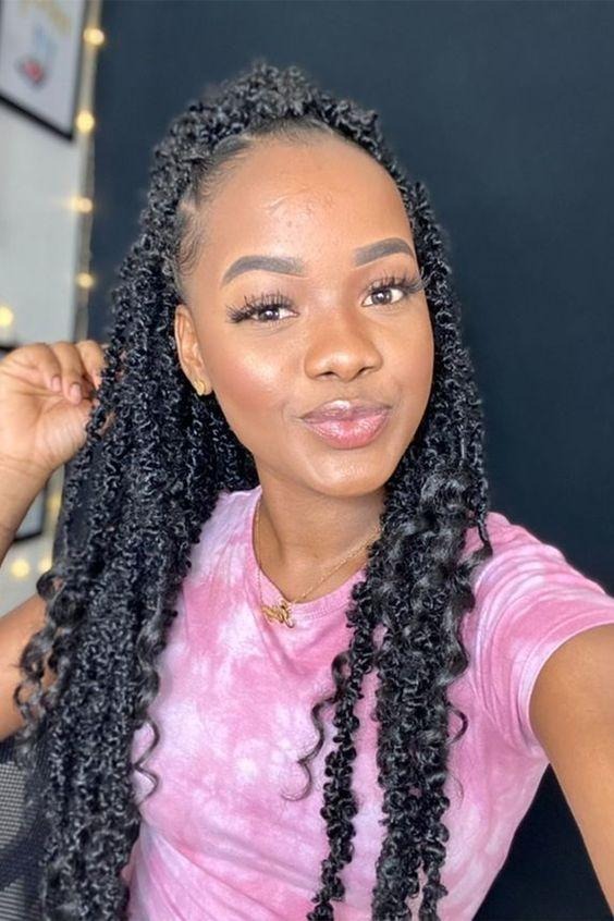 Long Butterfly Locs with Curly Ends