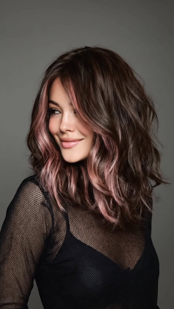 Peekaboo Pink Highlights on Brown Hair