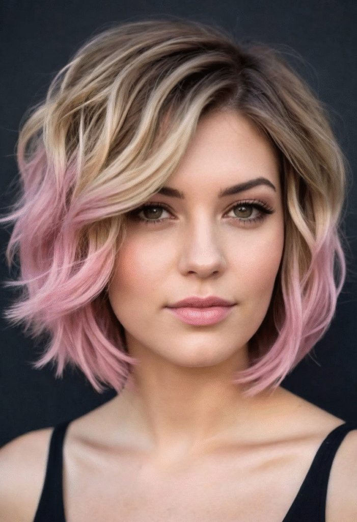 Tousled Lob with Faded Pink Ends