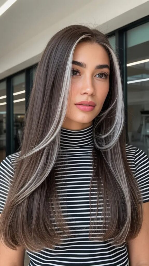 Straight Brown Hair with Subtle Silver Babylights