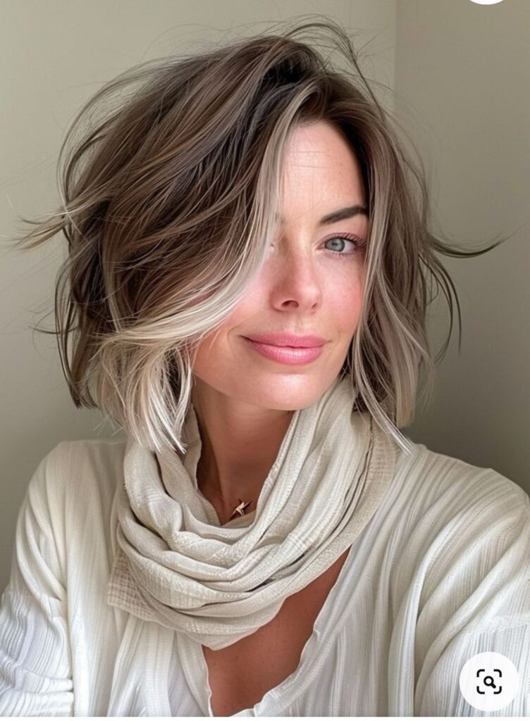 Short Brown Bob with Platinum Silver Ends
