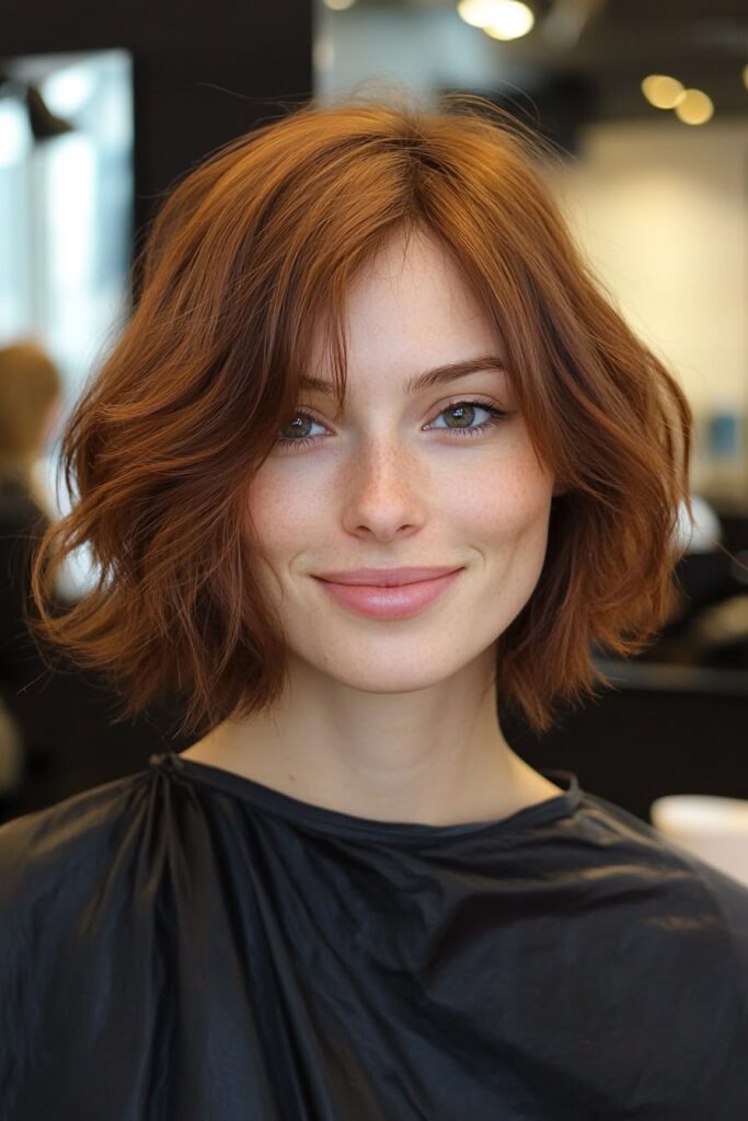 Tousled French Bob in Dark Auburn