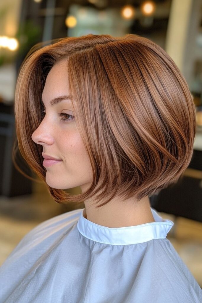 Side-Parted French Bob in Golden Brown