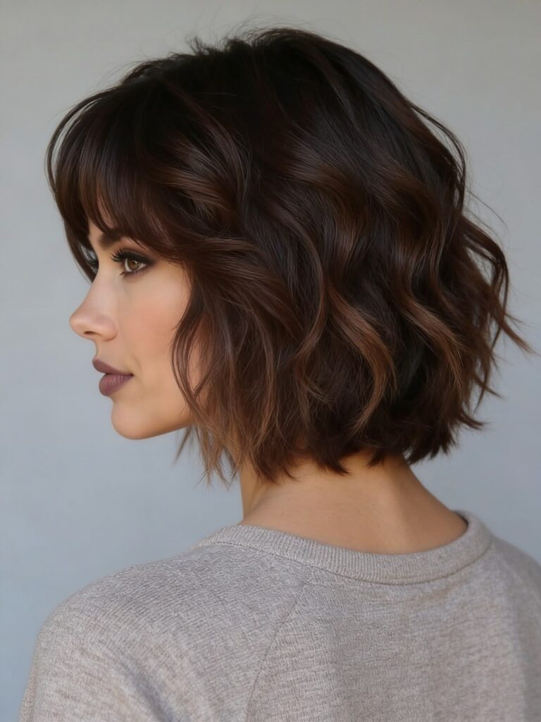 Subtly Layered French Bob in Dark Chocolate