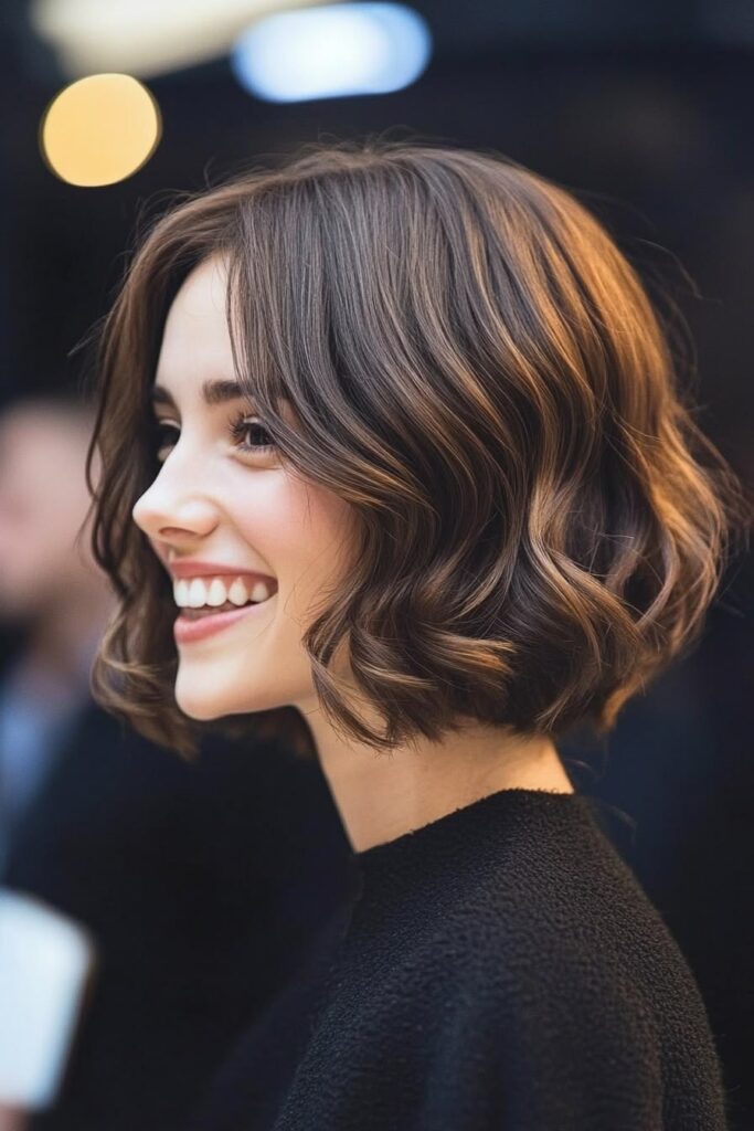 Wavy French Bob in Rich Walnut Brown